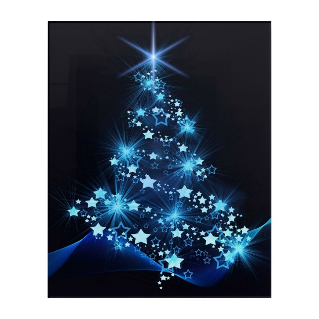 Blue Shine of Stars on Christmas Tree Dark  Acrylic Print (Front)