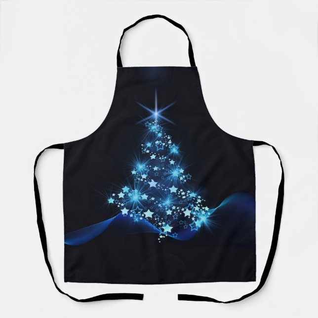 Blue Shine of Stars on Christmas Tree Dark  Apron (Front)