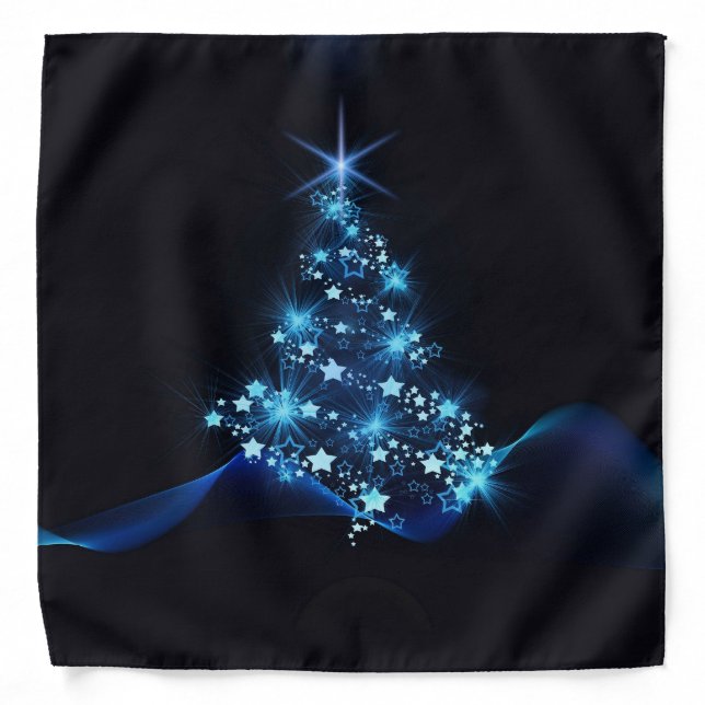 Blue Shine of Stars on Christmas Tree Dark  Bandana (Front)