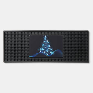 Blue Shine of Stars on Christmas Tree Dark Bar Mat