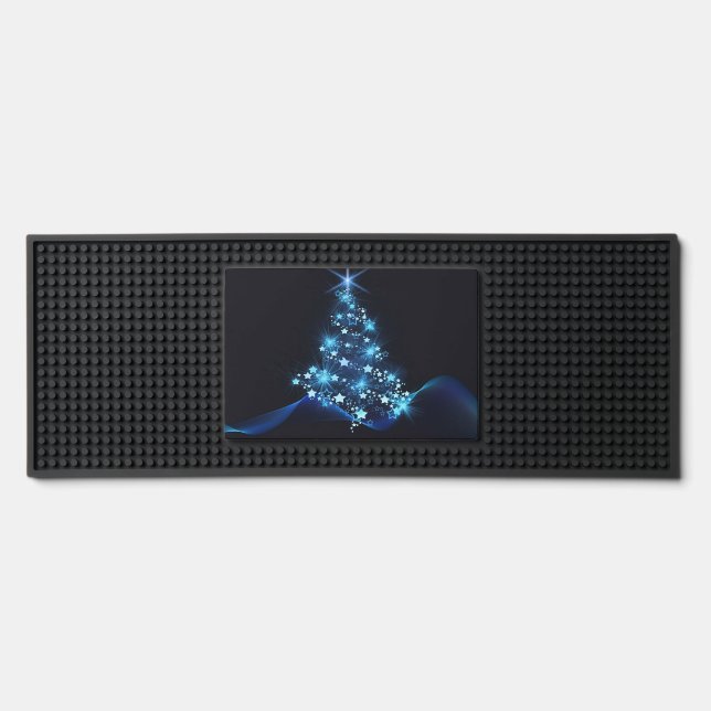 Blue Shine of Stars on Christmas Tree Dark  Bar Mat (Front)