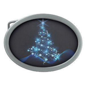 Blue Shine of Stars on Christmas Tree Dark  Belt Buckle