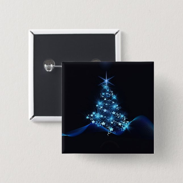 Blue Shine of Stars on Christmas Tree Dark  Button (Front & Back)