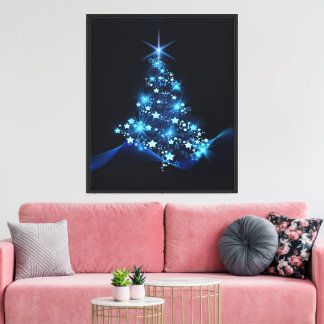 Blue Shine of Stars on Christmas Tree Dark Canvas Print