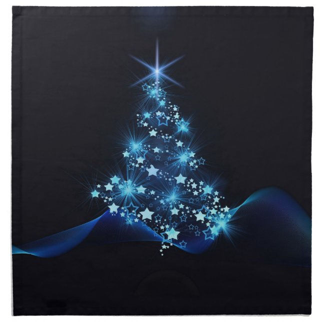 Blue Shine of Stars on Christmas Tree Dark  Cloth Napkin (Front)