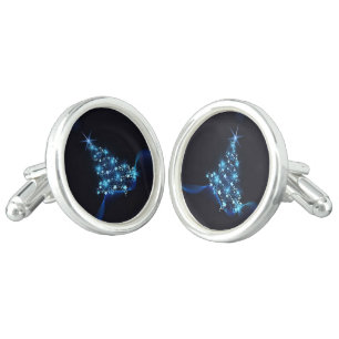 Blue Shine of Stars on Christmas Tree Dark  Cufflinks