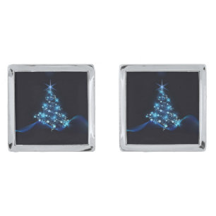 Blue Shine of Stars on Christmas Tree Dark Cufflinks