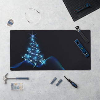 Blue Shine of Stars on Christmas Tree Dark Desk Mat