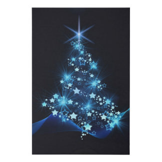 Blue Shine of Stars on Christmas Tree Dark Faux Canvas Print