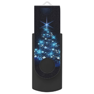 Blue Shine of Stars on Christmas Tree Dark  Flash Drive