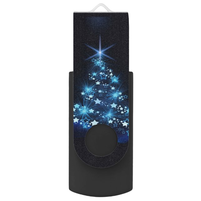 Blue Shine of Stars on Christmas Tree Dark  Flash Drive (Front Vertical)