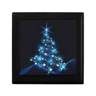 Blue Shine of Stars on Christmas Tree Dark Gift Box