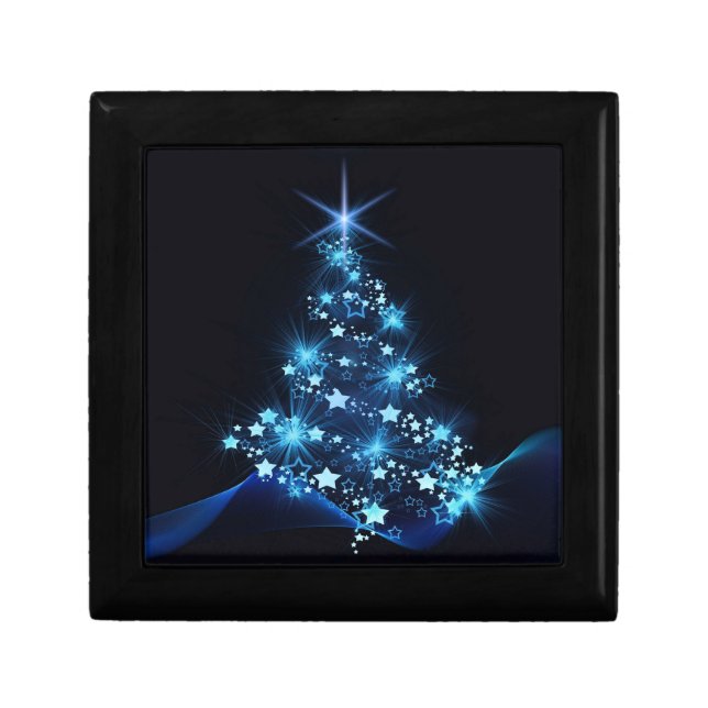 Blue Shine of Stars on Christmas Tree Dark  Gift Box (Front)