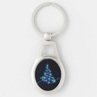 Blue Shine of Stars on Christmas Tree Dark Keychain