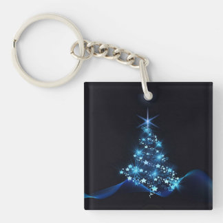 Blue Shine of Stars on Christmas Tree Dark Keychain