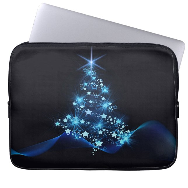Blue Shine of Stars on Christmas Tree Dark  Laptop Sleeve (Front)