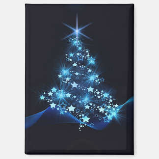 Blue Shine of Stars on Christmas Tree Dark  Magnet