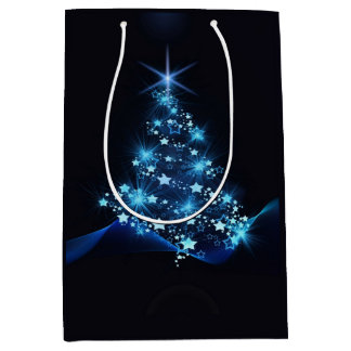 Blue Shine of Stars on Christmas Tree Dark  Medium Gift Bag
