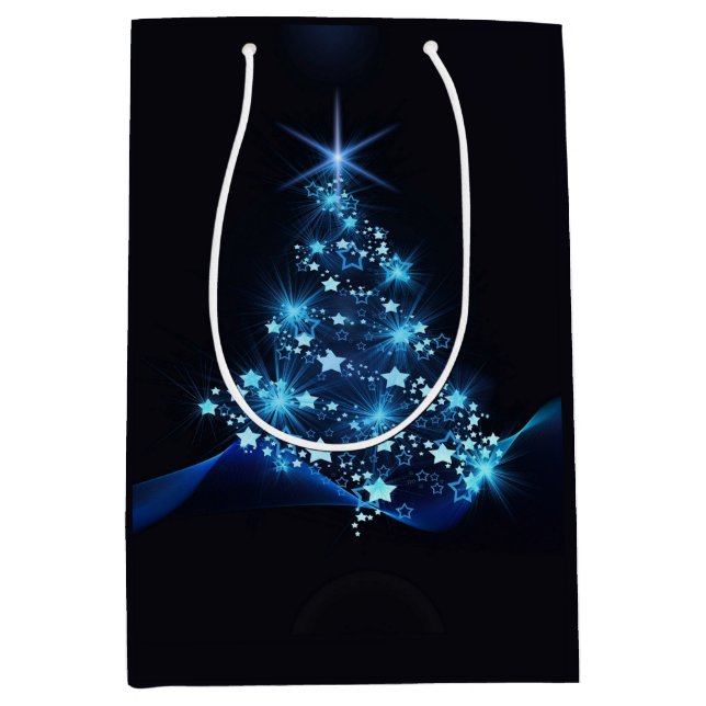 Blue Shine of Stars on Christmas Tree Dark  Medium Gift Bag (Front)
