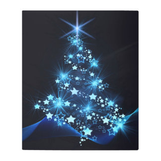 Blue Shine of Stars on Christmas Tree Dark Metal Print