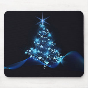 Blue Shine of Stars on Christmas Tree Dark Mouse Pad