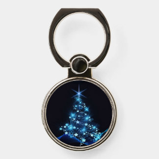 Blue Shine of Stars on Christmas Tree Dark Phone Ring Stand