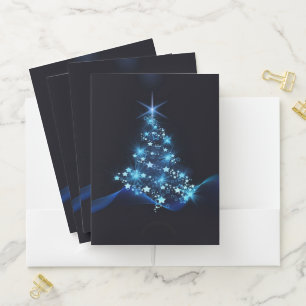 Blue Shine of Stars on Christmas Tree Dark Pocket Folder