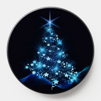 Blue Shine of Stars on Christmas Tree Dark  PopSocket