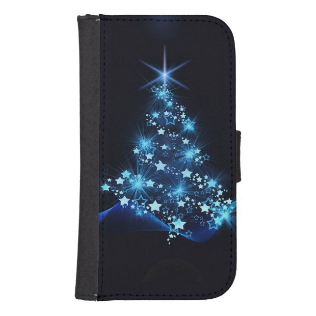 Blue Shine of Stars on Christmas Tree Dark  Samsung Galaxy Wallet Case (Front)