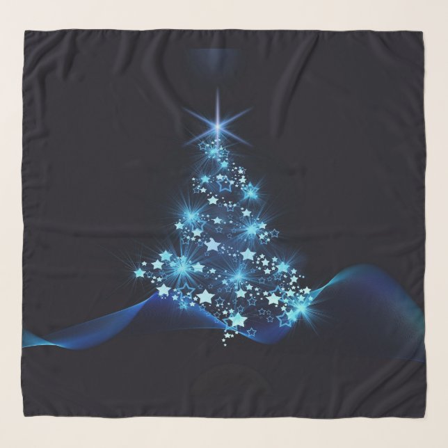 Blue Shine of Stars on Christmas Tree Dark  Scarf (Front)