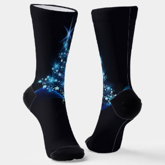 Blue Shine of Stars on Christmas Tree Dark  Socks
