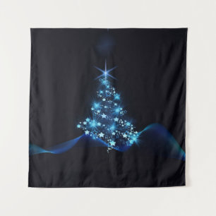 Blue Shine of Stars on Christmas Tree Dark  Tapestry