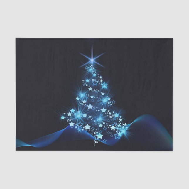 Blue Shine of Stars on Christmas Tree Dark  Tissue Paper (Front)