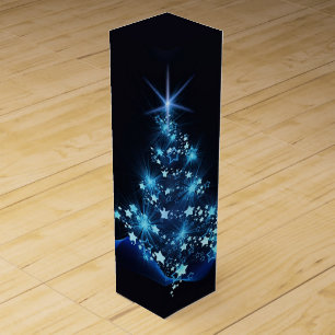 Blue Shine of Stars on Christmas Tree Dark Wine Box