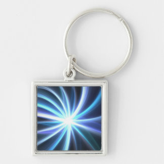 Blue Shining Solar Fractal Starburst Keychain