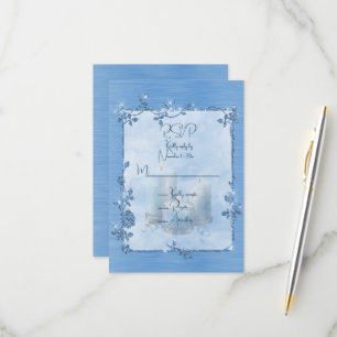 Blue  Shiny Elegant Sparkly Frame  RSVP Card
