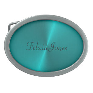 Blue shiny faux metal monogram belt buckle