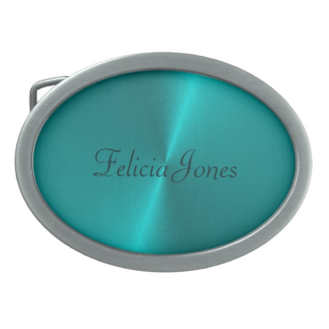 Blue shiny faux metal monogram belt buckle (Front)