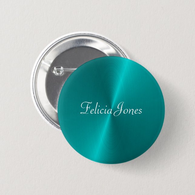 Blue shiny faux metal monogram button (Front & Back)