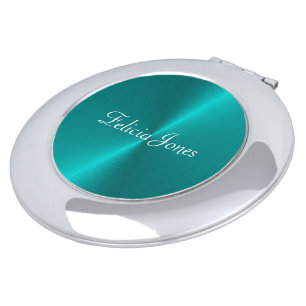 Blue shiny faux metal monogram compact mirror
