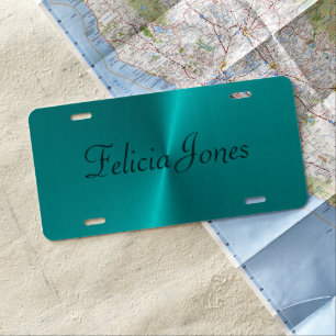 Blue shiny faux metal monogram license plate