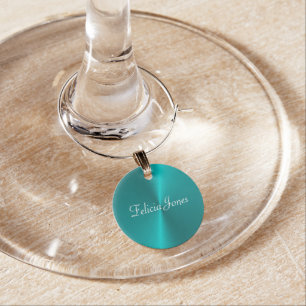Blue shiny faux metal monogram wine charm