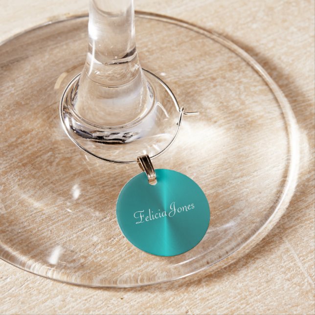 Blue shiny faux metal monogram wine charm (In Situ)