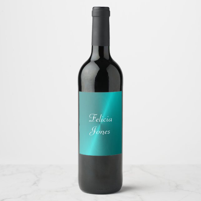 Blue shiny faux metal monogram wine label (Front)