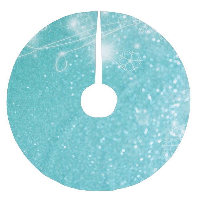 Blue Shiny Glitter Brushed Polyester Tree Skirt (Front)