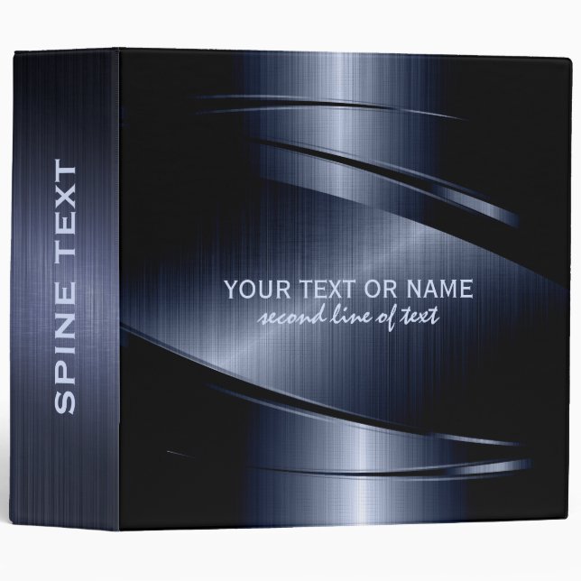 Blue Shiny Metallic Brushed Aluminum Look 3 Ring Binder (Front/Spine)