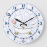 Blue Shiny Numbers Bathroom Bubbles Large Clock at Zazzle