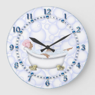 Blue Shiny Numbers Bathroom Bubbles Large Clock