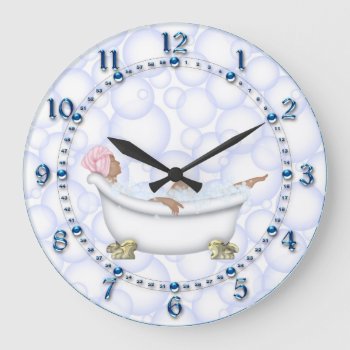 Blue Shiny Numbers Bathroom Bubbles Large Clock by The_Clock_Shop at Zazzle