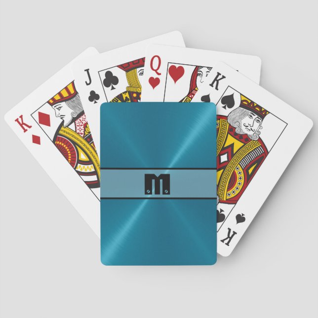 Blue Shiny Stainless Steel Metal 5 Poker Cards (Back)